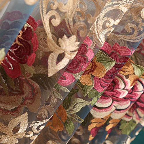 pureaqu Floral Embroidered Luxury Sheer Curtain 84 Inches Long Rod Pocket
