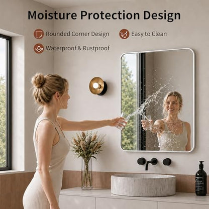 DeerValley Bathroom Mirror with Black Frame, Rounded Rectangle - color: Silver, size: 36"L x 30"W