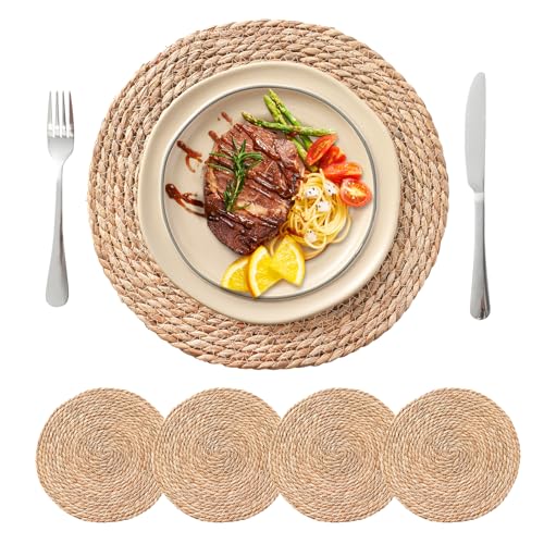 13.8'' Round Woven Placemats Set of 4, Boho Wicker Chargers, Terrekraft - size: Set of 4
