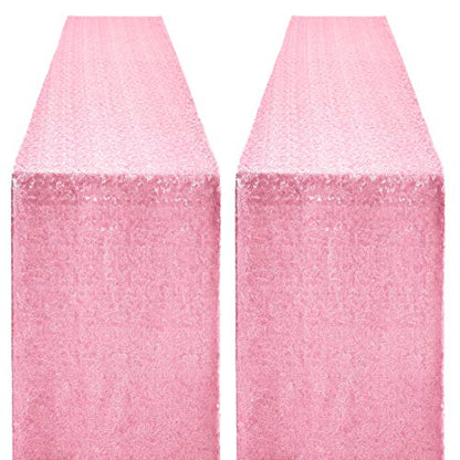 Pufogu 12 x 72 inches Pink Sequin Table Runner, 2 Packs - color: Pink