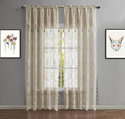 Warm Home Designs Brown Lace Curtain Panels with Valances. L Linen 84 - color: Brown Linen, size: 54"W x 84"L (Pack of 2)