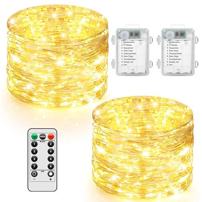 2 Pack 33FT 100 LED Fairy Lights Battery Operated with Timer & Remote
