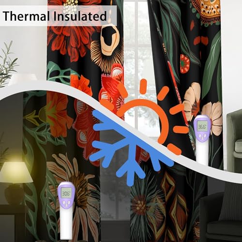 Tyrot Black Floral Grommet Blackout Curtains, 52W x 84L, 2 Panels - color: Crimson Shadow, size: 52"W x 84"L (Pack of 2)
