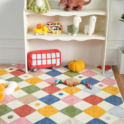 jinchan 2x6 Runner Rug Colorful Checkered Washable Kids Rug Playful Hallway - color: Diamond Circus, size: 2' x 6' (Rectangular)