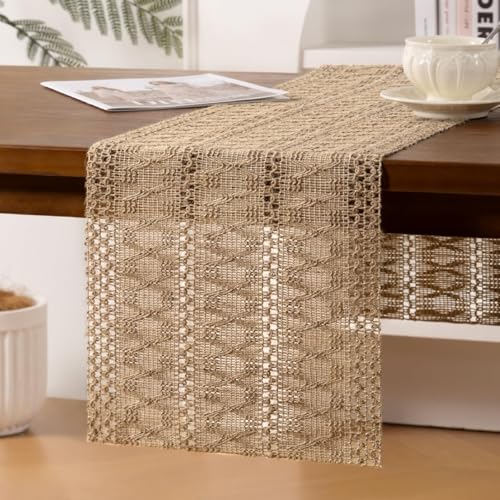 Burlap Brown Woven Table Runner Boho Cotton Linen 11"×48" - color: Burlap Brown, size: 11" × 48"