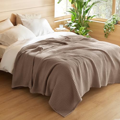 Bedsure Lightweight 100% Cotton Waffle Blanket, King, Coffee Brown - color: Coffee Brown, size: King (108" X 90")