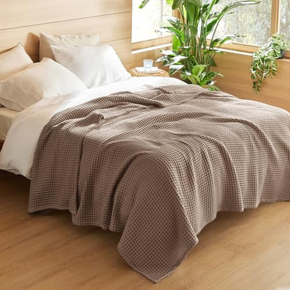 Bedsure Lightweight 100% Cotton Waffle Blanket, Queen, Coffee Brown - color: Coffee Brown, size: Queen (90" X 90")