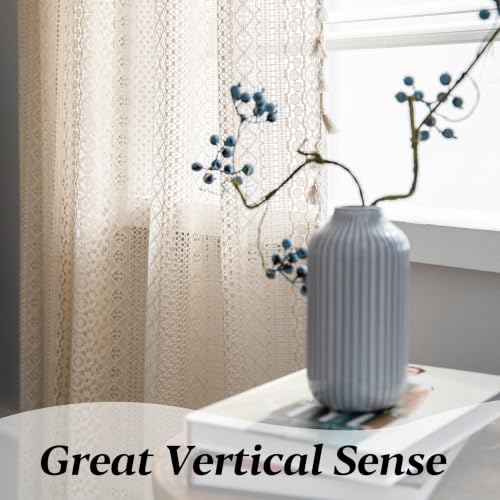 Sutuo Home Beige Boho Lace Sheer Curtains 84 inches Long,Crochet Macrame Semi-Sheer Bohemian Drape with Tassels, Cream Farmhouse Window Curtains for Living Room & Bedroom, 1 Panel 59" W,Rod Pocket - color: Beige Crochet, size: 59"W x 84"L (Pack of 1)