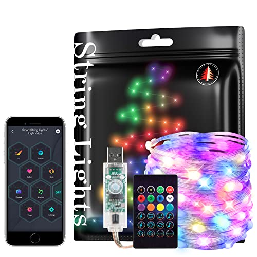 BTF-LIGHTING DC5V RGB IC WS2812B 32.8FT 100LED USB Smart Fairy Light String - color: Transparent wire, size: 32FT 100LED