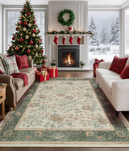 GarveeHome 5x7 Christmas Area Rug Sage Green Washable Rugs for Living Room - color: Sage Green, size: 5' x 7' (Rectangular)