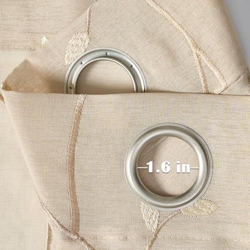 jinchan Beige Leaf Voile Embroidered Curtains 96 Inch Grommet Top 2 Panels - color: Vine Grommet Beige, size: 55"W x 96"L (Pack of 2)