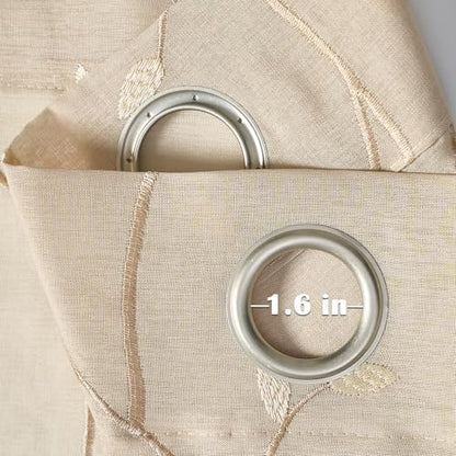 jinchan Beige Leaf Voile Embroidered Curtains 63 Inch Grommet Top 2 Panels - color: Vine Grommet Beige, size: 55"W x 63"L (Pack of 2)