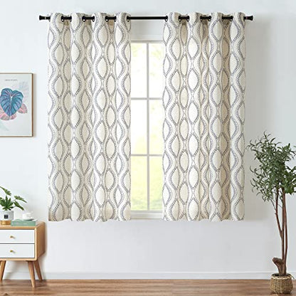 jinchan Boho Linen Curtains 63 Inch Blue on Beige Grommet 2 Panels - color: Vine Blue, size: 50"W x 63"L (Pack of 2)