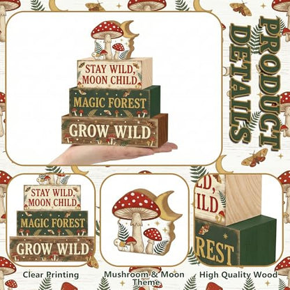 Britimes Tiered Tray Decor Set, 4 Pack, Wooden Table Sign, Mushroom - style: Mushroom