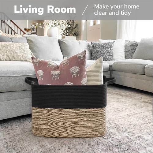 Goodpick 50L Large Woven Storage Basket, 18" x 14" x 12", Black Jute - color: Black, size: 18"L x 14"W x 12"H