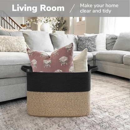 Goodpick 50L Large Woven Storage Basket, 18" x 14" x 12", Black Jute - color: Black, size: 18"L x 14"W x 12"H