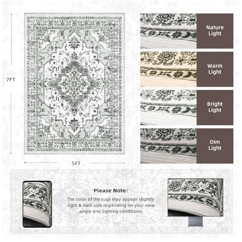 Arenarug 5x7 Washable Area Rug for Living Room, Light Grey - color: Light Grey, size: 5' x 7' (Rectangular)