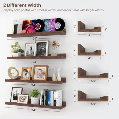 Axeman Picture Ledge Shelf, 24 Inch Walnut Floating Shelves Set of 4 - color: Walnut, size: 24 Inch