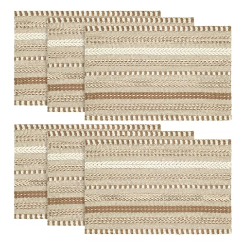 Artoid Mode Light Coffee Woven Braided Stripe Placemats Set of 6-12x18 Inch - color: Light Coffee, size: 12" x 18", 6 Pcs