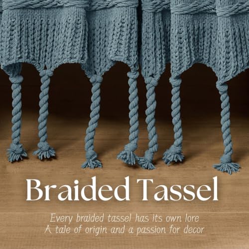 Boho Knitted Chenille Blanket with Tassels - Lightweight & Soft All-Season Throw - 3D Classic Pattern for Living Room Bedroom Couch, Celestial Blue, Queen 90"x90" - color: Celestial Blue, size: Queen