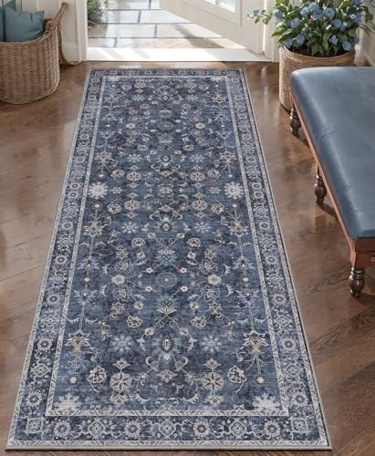 Tangsoo 2x5 Washable Runner Rug Non Slip,Blue Runner Rugs for Hallway - color: Distressed Blue Black, size: 2' X 5' (Runner)