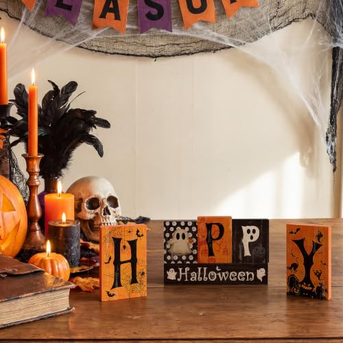 Smile Halloween Wooden Block Decor Set Happy Halloween Letter Pattern - style: Letter Halloween