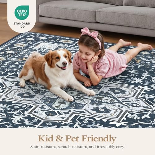 Rugflix 8x10 Area Rugs for Living Room, Washable Navy Blue Large Rug - color: Navy Blue, size: 8' x 10' (Rectangular)