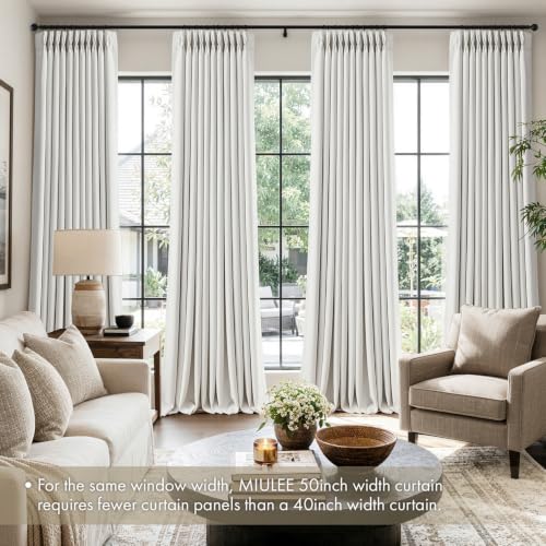MIULEE Pinch Pleated Blackout Linen Curtains Beige White 2 Panels W50xL102 - color: Beige White, size: 50"W x 102"L (Pack of 2)