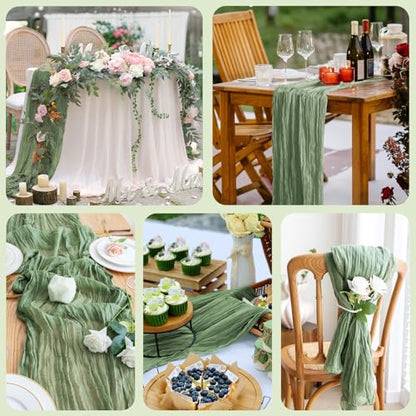 Cheesecloth Table Runner 10FT Sage Green Boho Gauze Rustic Sheer Runners - color: Sage Green, size: 1 Pack