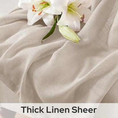 HOMEIDEAS Taupe Curtains 84 Inches Long, Linen Textured Sheer Curtain - color: Beige/Taupe, size: 52"W x 84"L (Pack of 2)
