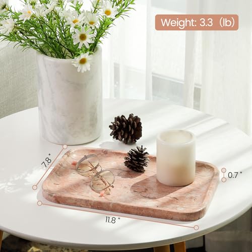 Karibiber Marble Vanity Tray, Bathroom Tray for Countertop, Decoration Dresser Organizer, Perfume, Jewelry Holder, Red Stone Serving for Kitchen Sink Storage(Spring Rose) - color: Red