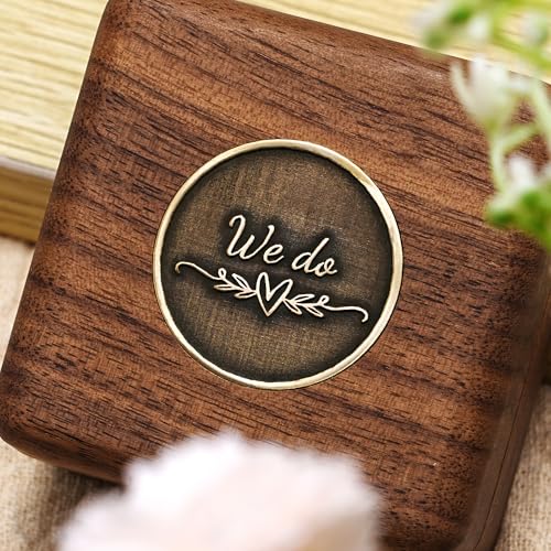 KWOOD We Do-Custom Wooden Wedding Ring Box, Personalized Metal Name Wooden Ring Box, Wedding Ceremony Ring Holder, Anniversary Birthday Gift Idea - style: T-We Do 02
