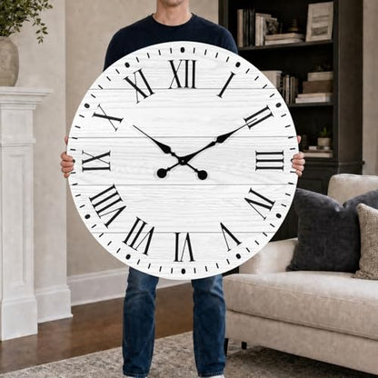 Large Wall Clock with Roman Numeral, 35.5” Shiplap Farmhouse Hanging Clock - color: White, size: 35.5 Inch