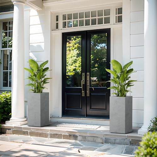 Kante Accent Column Square Pale Gray Concrete Planter 23.6" H, Outdoor - color: Natural Concrete, size: 23.6" H