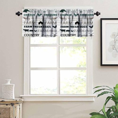 Farmhouse Valance Curtains for Kitchen, Retro Wood Texture Cow Pig Chicken Farm Animals Print Short Window Treatment Valances for Living Room Dinning Room, 54x18 Inch - color: Farm-4