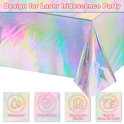 FunnyPars 4 Pack Iridescent Plastic Tablecloths, Disposable Table Covers - color: Laser