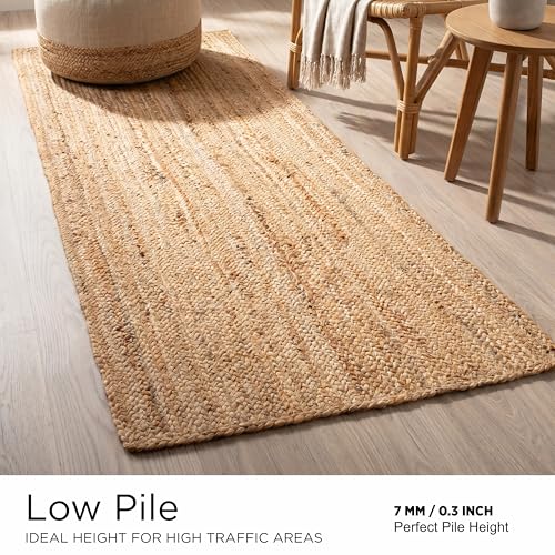 THE BEER VALLEY Jute Braided Runner Rug 2x6 Feet - Natural - color: Natural, size: 2' x 6' (Rectangular)