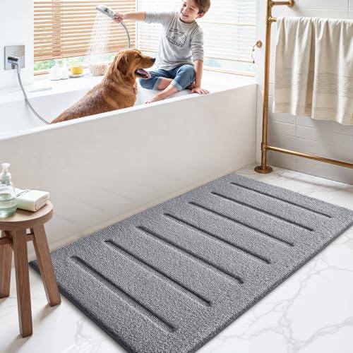 LUMI Large Bathroom Rugs Soft Absorbent, Non Slip Bath Mat 24x43, Grey - color: Grey, size: 24" X 43"