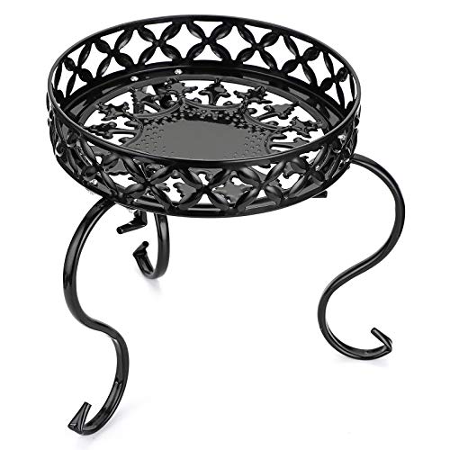 OwnMy Black Metal Round Plant Stand Indoor Outdoor Iron Flower Pot Holder - color: Black