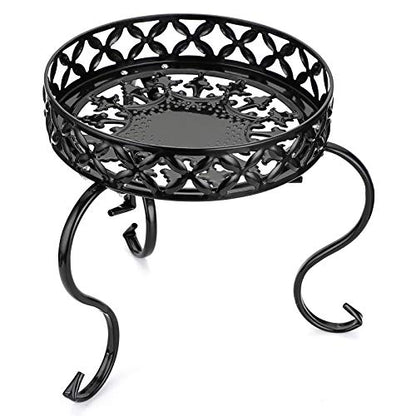 OwnMy Black Metal Round Plant Stand Indoor Outdoor Iron Flower Pot Holder - color: Black
