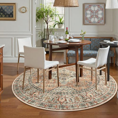 Lahome Oriental Washable Round Area Rug, Non-Slip Round Rugs 6ft Ultra-Thin - color: Terracotta, size: 6'(Round)