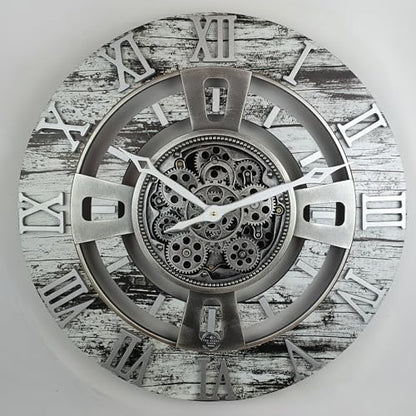 ImprovingLife The Gears Clock 24'' Inch Real Moving Gear Wall Clock England Line (Grey & White, 24 inches (60 cm)) - color: Grey & White, size: 24 inches (60 cm)