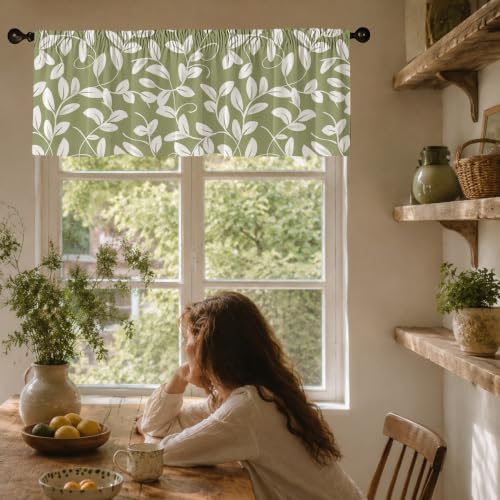 Sage Green Leaf Blackout Window Valance Curtain, Olive Green Floral - color: Flower 6, size: 52"W x 18"L (Pack of 1)