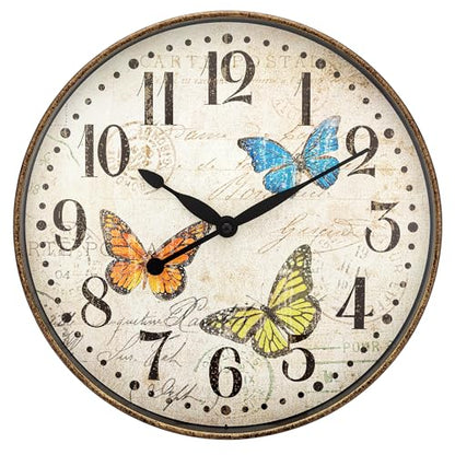 Westclox 32897BF Wall Clock, 12-Inch Round Analog Clock with Bold, Easy-to-Read Numbers, Battery Powered, Precise Quartz Movement, Perfect for Living Room, Kitchen, Office (Butterfly, 12-Inch) - style: Vintage