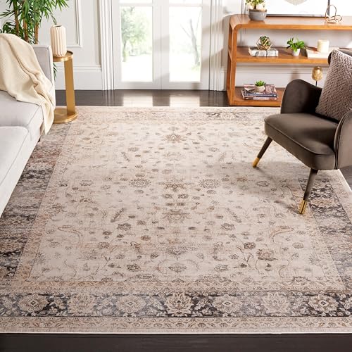 SAFAVIEH Area Rug 8x10 - Vintage Collection - Large - Stone, Viscose, Oriental Distressed Design, Slip Resistant, Ideal for Living Room, Bedroom, Office, Dining Space (VTG120-3440) - color: Stone, size: 8' x 10' (Rectangular)
