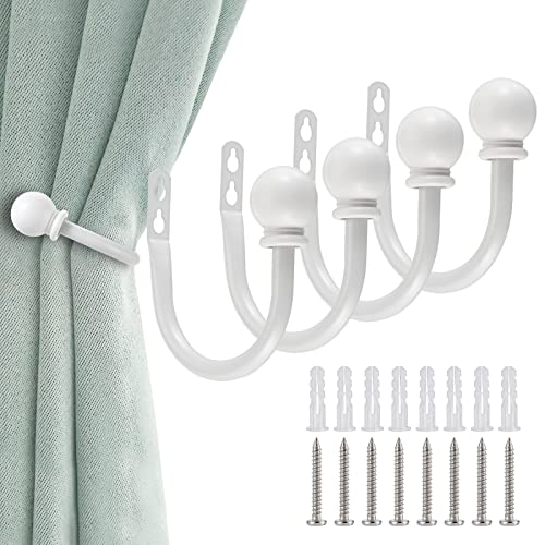 Sumnacon Curtain Holdbacks 4 Pcs Wall Mounted Curtain Tiebacks, White - color: White