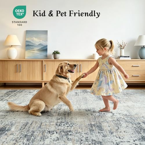 5x7 Area Rugs for Living Room Bedroom, Washable Non Slip Grey Rug - color: Grey, size: 5' x 7' (Rectangular)