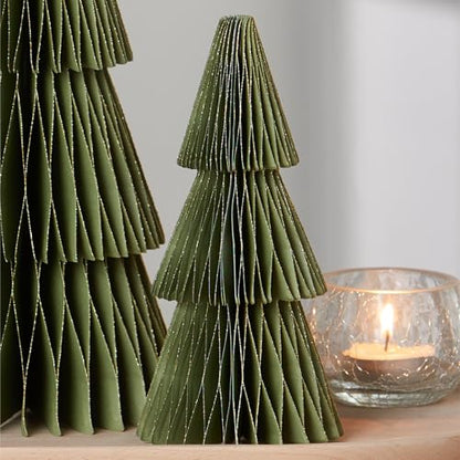 Set of 3 Honeycomb Paper Olive Green Trees (Medium Set 3 Olive) - color: Medium Set 3 Olive