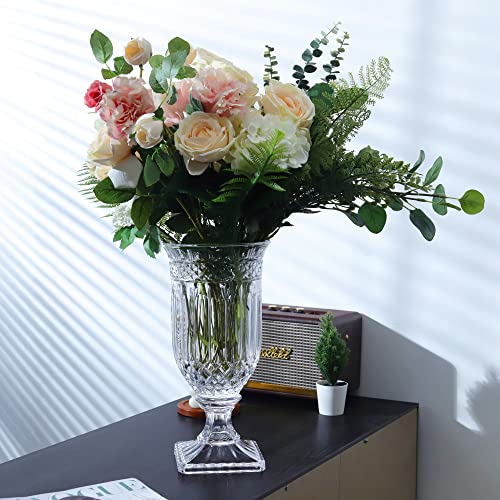 Joeyan 13" Glass Urn Vase,Tall Centerpiece with Ripple Diamond Pattern