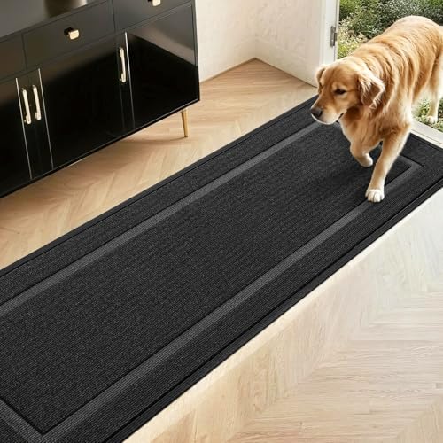 Extra Large Front Door Mat Outside Entrance Indoor Doormat, 71" x 24" Outdoor Mats for Patio Waterproof, Outdoor Door Mats for Outside Entry, Indoor Rugs for Entryway, Sturdy Natural Rubber, Black - color: Black, size: 2' x 5'11" (Runner)